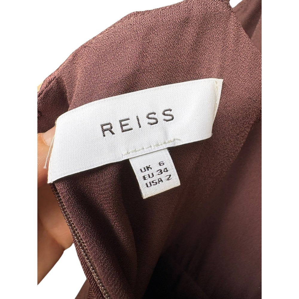 Reiss Chocolate Brown Satin Jumpsuit with Side Slits - Picture 7 of 9
